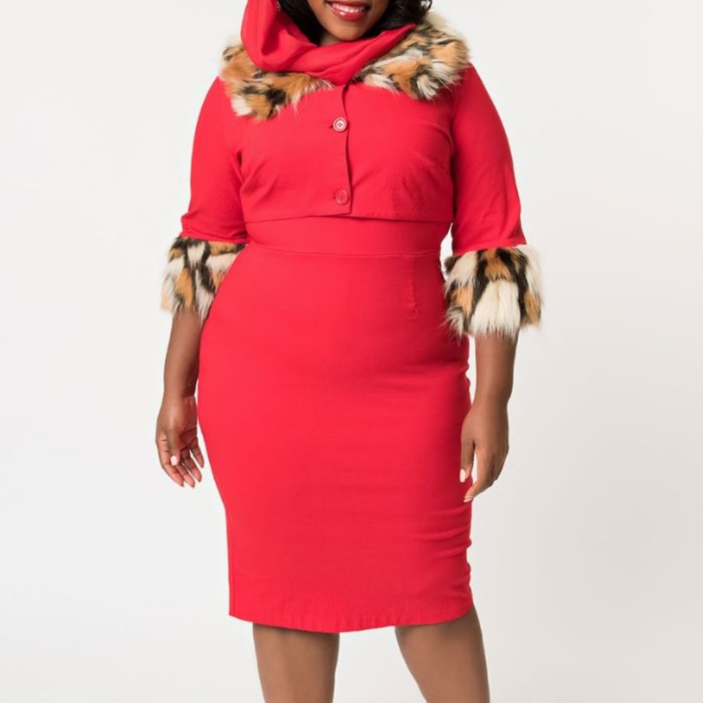 Plus Sized Red vintage two piece dress